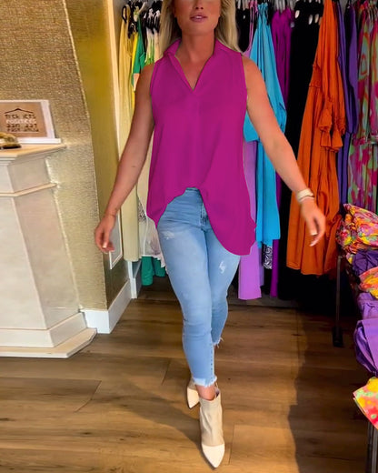 LalunaFrill – Sleeveless Top with Ruffles and Lapels