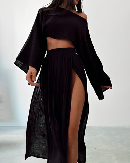 Sara Linéa – Chic Linen Two-Piece Set with Slit