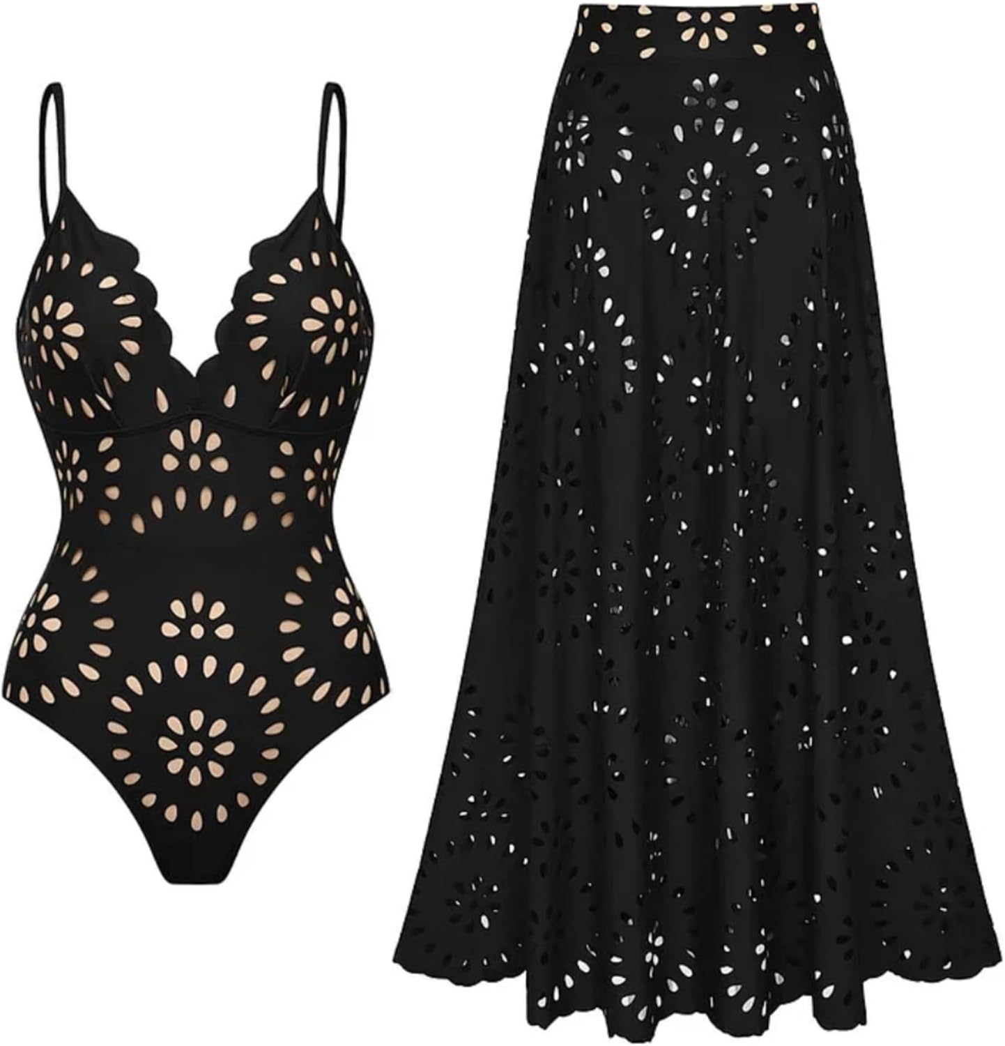 Arlena | Petal Hollow One-Piece Swimsuit with Skirt