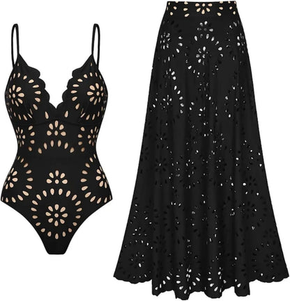 Arlena | Petal Hollow One-Piece Swimsuit with Skirt
