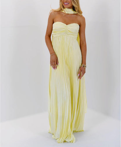Avelise – Strapless Pleated Satin Maxi Dress