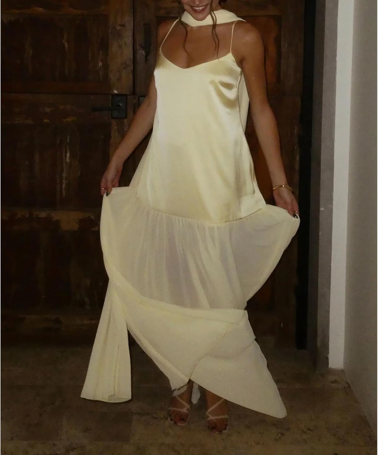 Avelise – Strapless Pleated Satin Maxi Dress