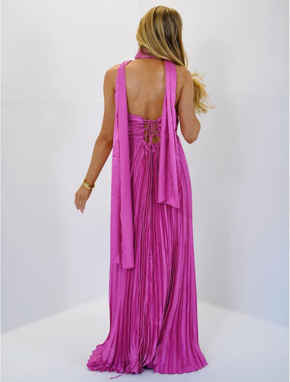 Avelise – Strapless Pleated Satin Maxi Dress