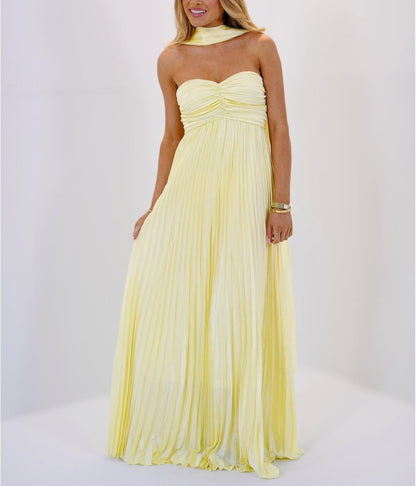 Avelise – Strapless Pleated Satin Maxi Dress