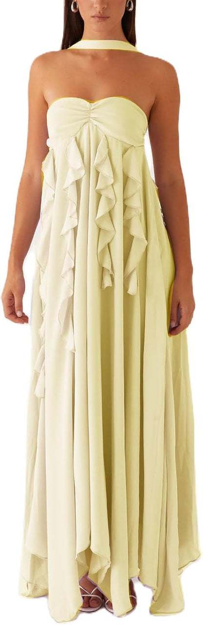 Avelise – Strapless Pleated Satin Maxi Dress