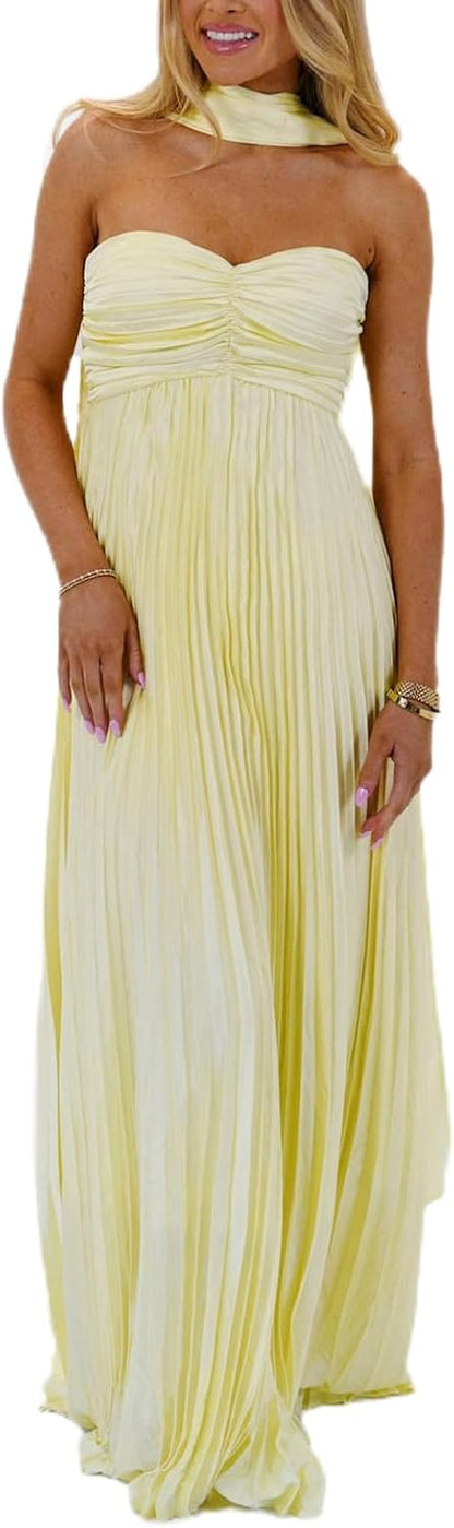 Avelise – Strapless Pleated Satin Maxi Dress