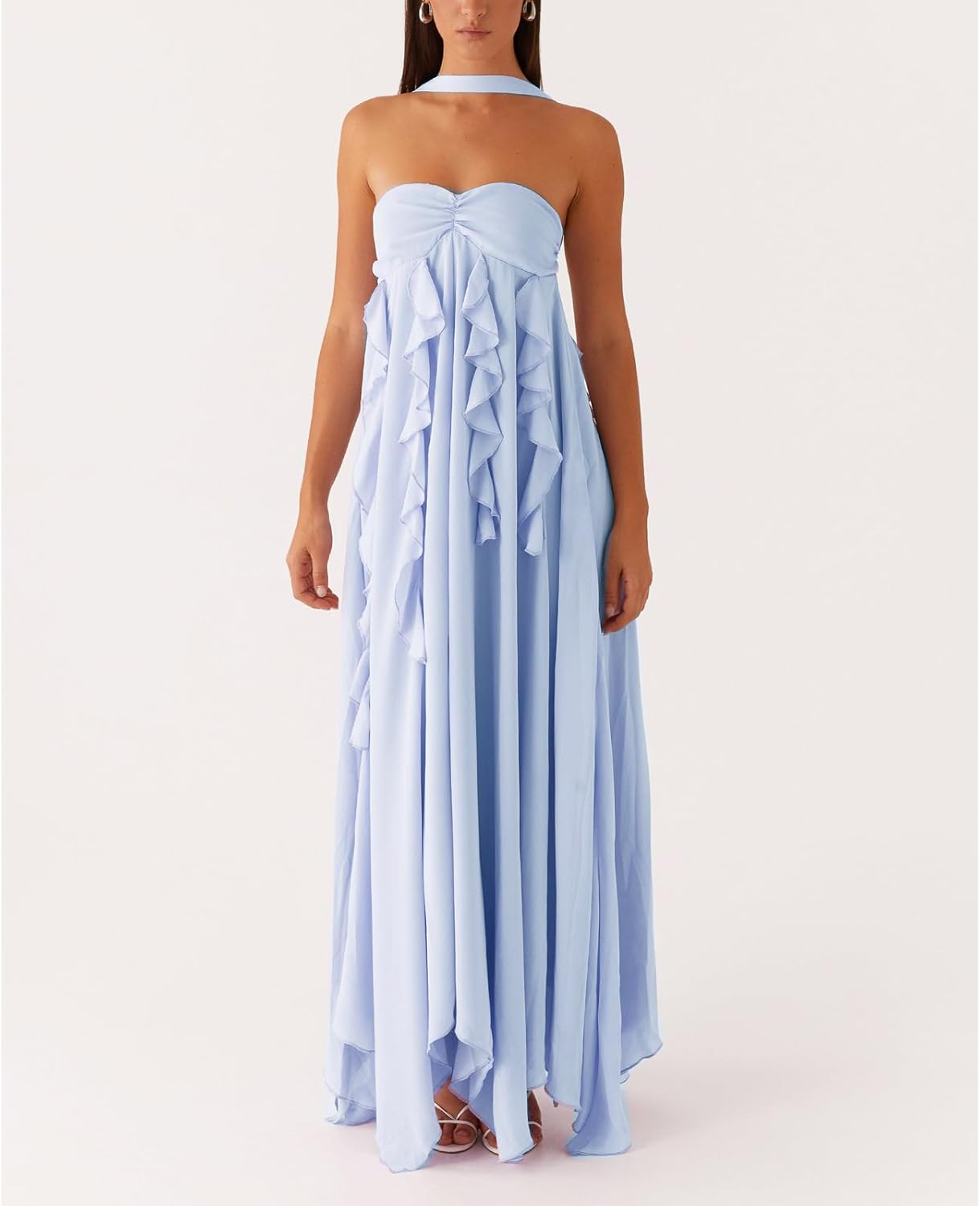 Avelise – Strapless Pleated Satin Maxi Dress