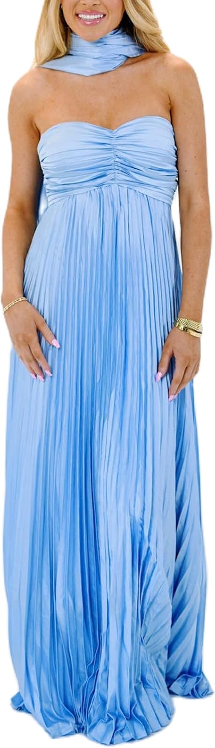 Avelise – Strapless Pleated Satin Maxi Dress