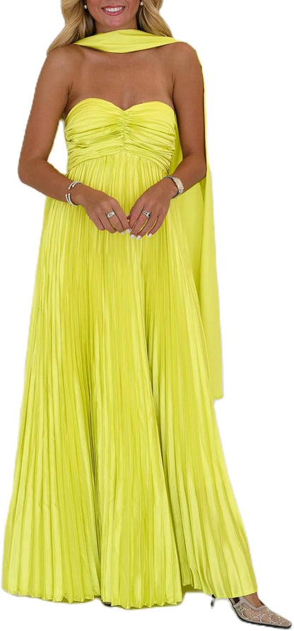 Avelise – Strapless Pleated Satin Maxi Dress