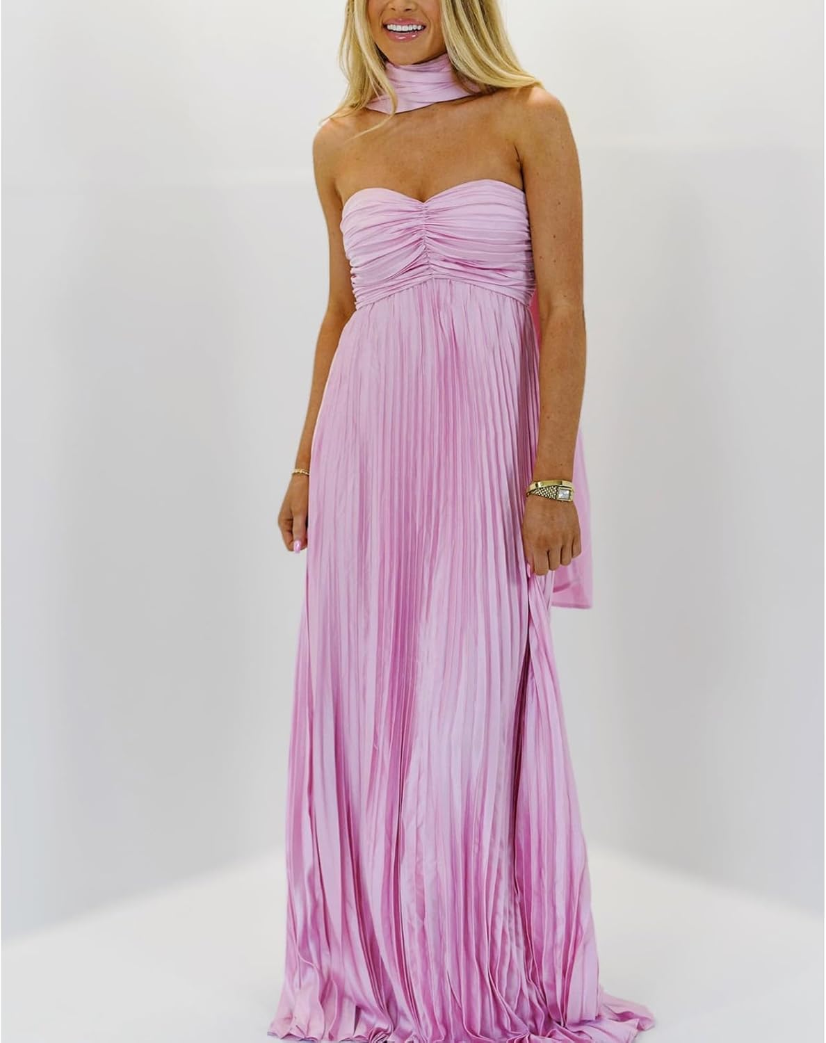 Avelise – Strapless Pleated Satin Maxi Dress