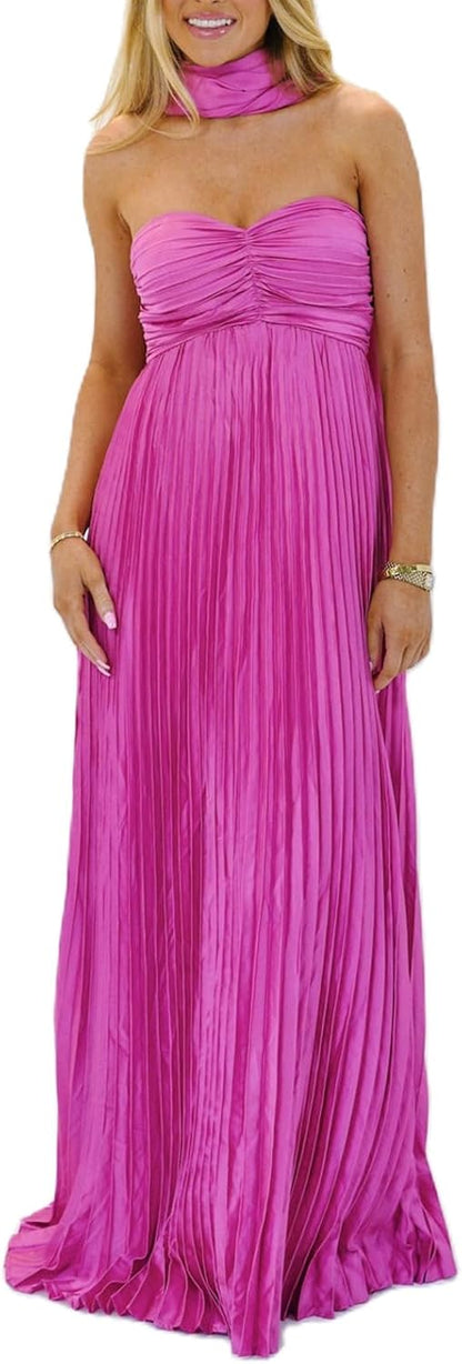 Avelise – Strapless Pleated Satin Maxi Dress
