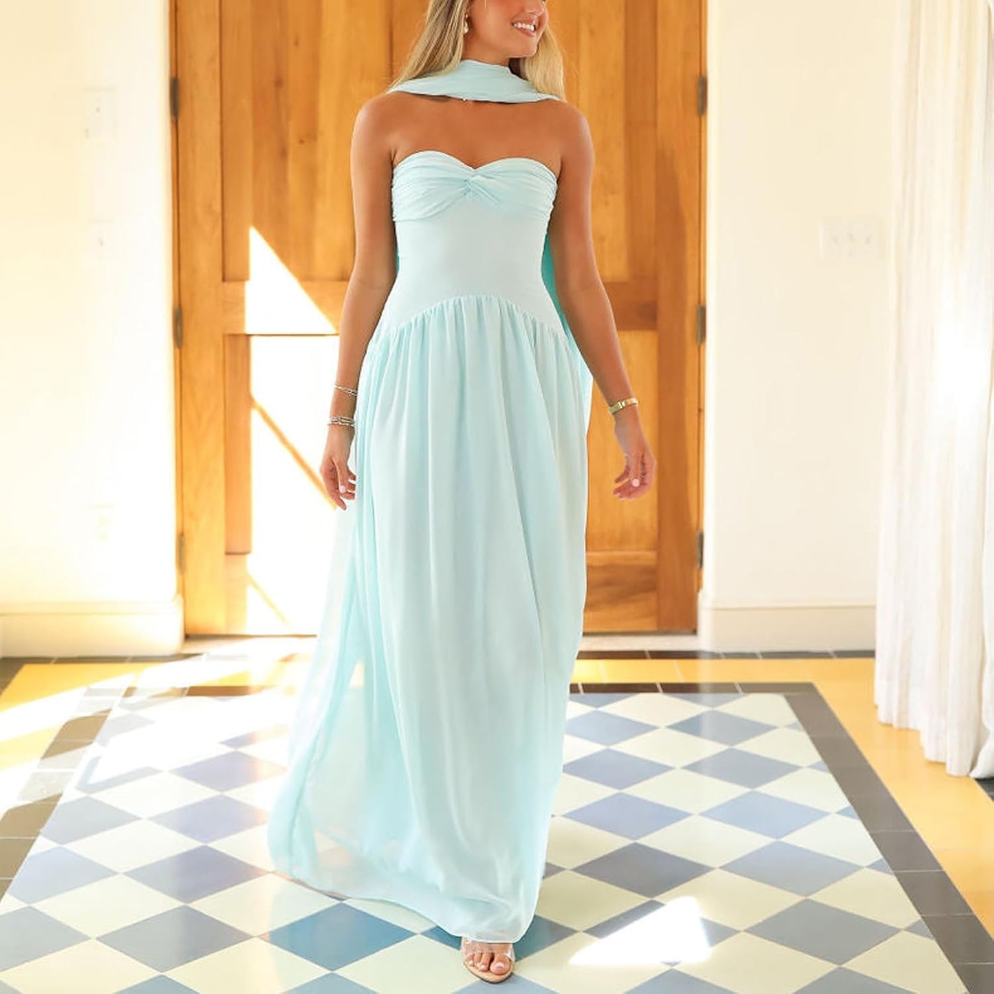 Avelise – Strapless Pleated Satin Maxi Dress