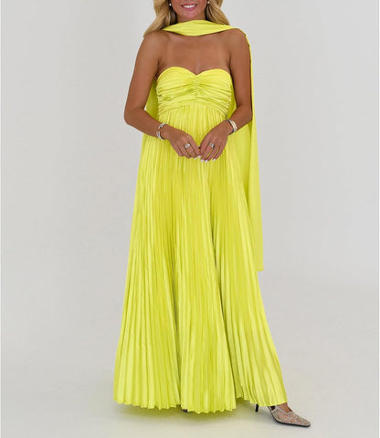 Avelise – Strapless Pleated Satin Maxi Dress