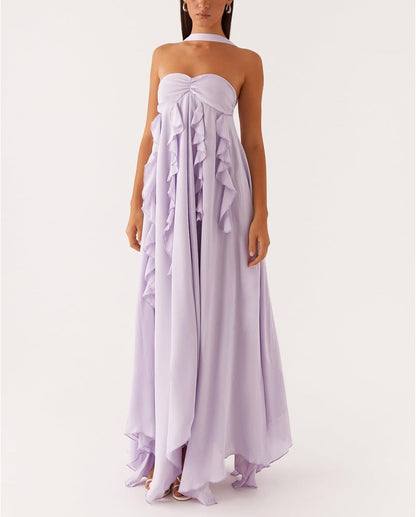Avelise – Strapless Pleated Satin Maxi Dress