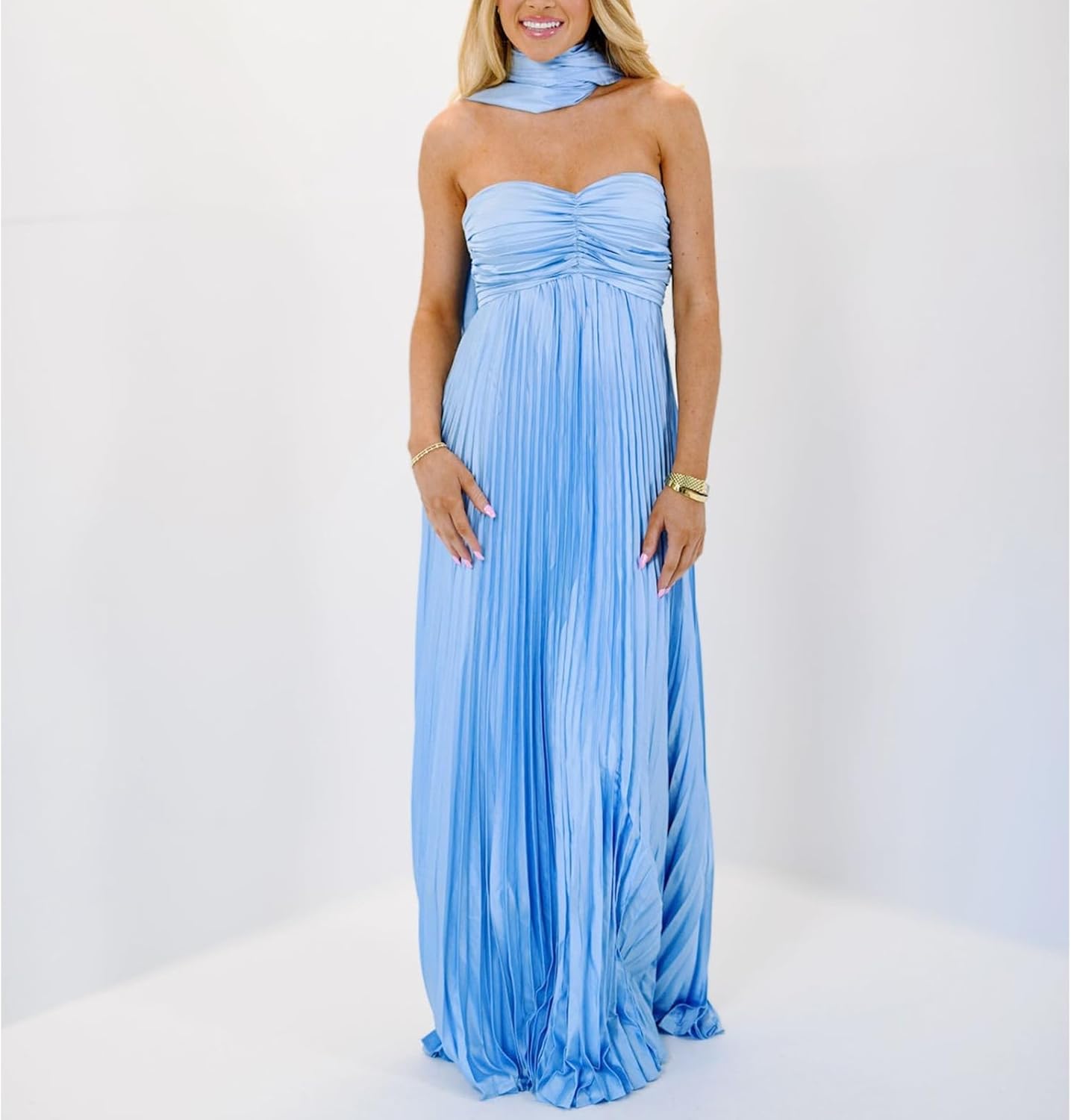 Avelise – Strapless Pleated Satin Maxi Dress
