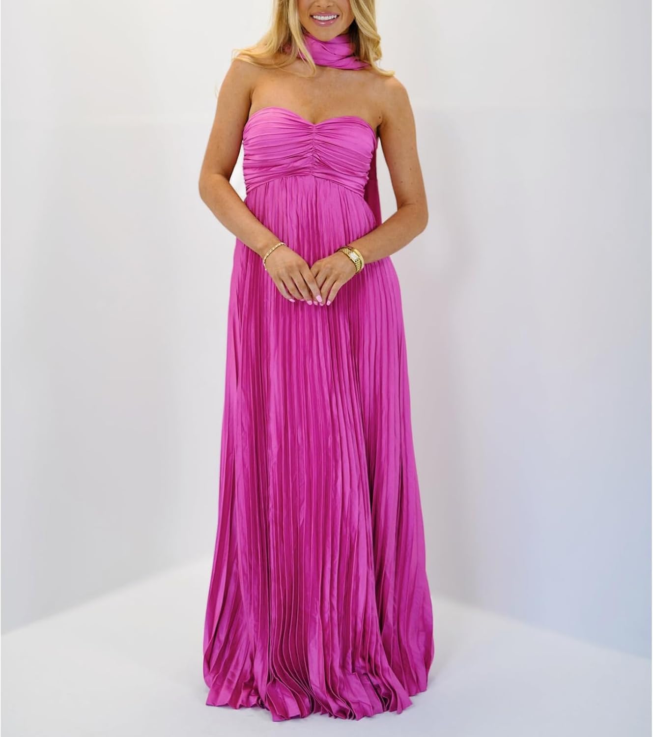 Avelise – Strapless Pleated Satin Maxi Dress