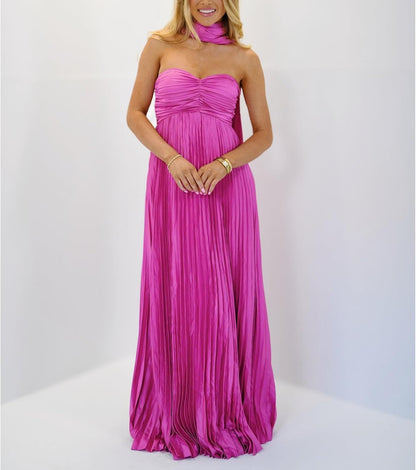 Avelise – Strapless Pleated Satin Maxi Dress