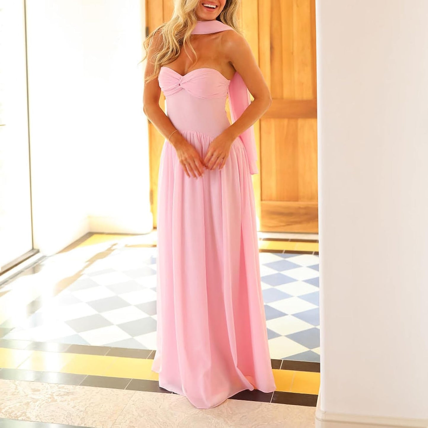 Avelise – Strapless Pleated Satin Maxi Dress