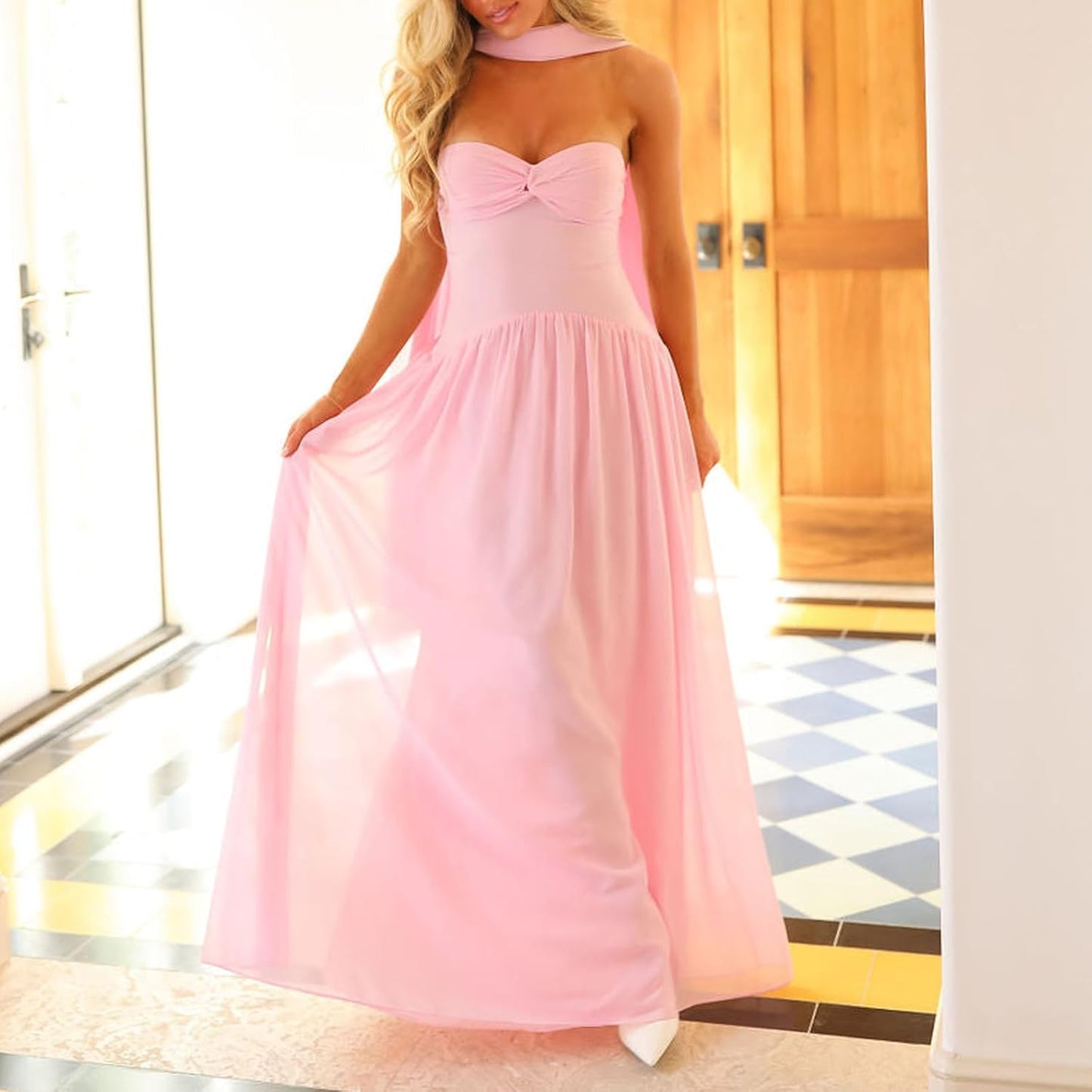 Avelise – Strapless Pleated Satin Maxi Dress