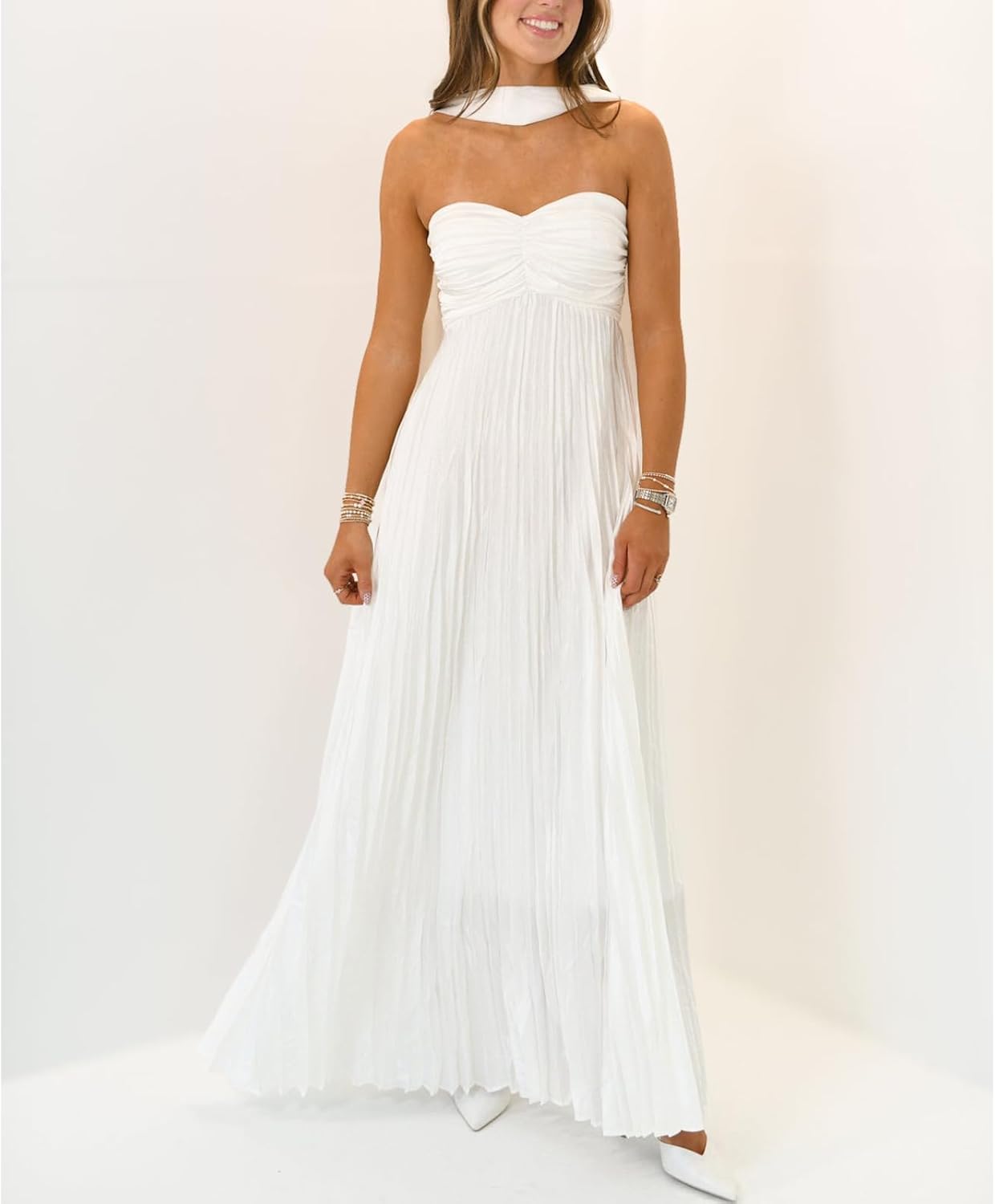 Avelise – Strapless Pleated Satin Maxi Dress