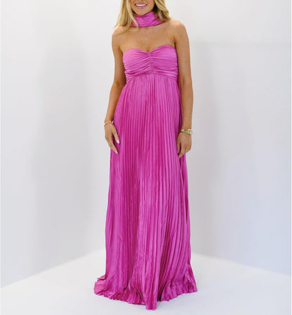 Avelise – Strapless Pleated Satin Maxi Dress
