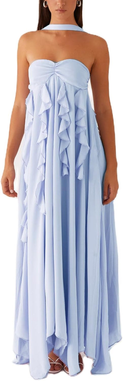 Avelise – Strapless Pleated Satin Maxi Dress
