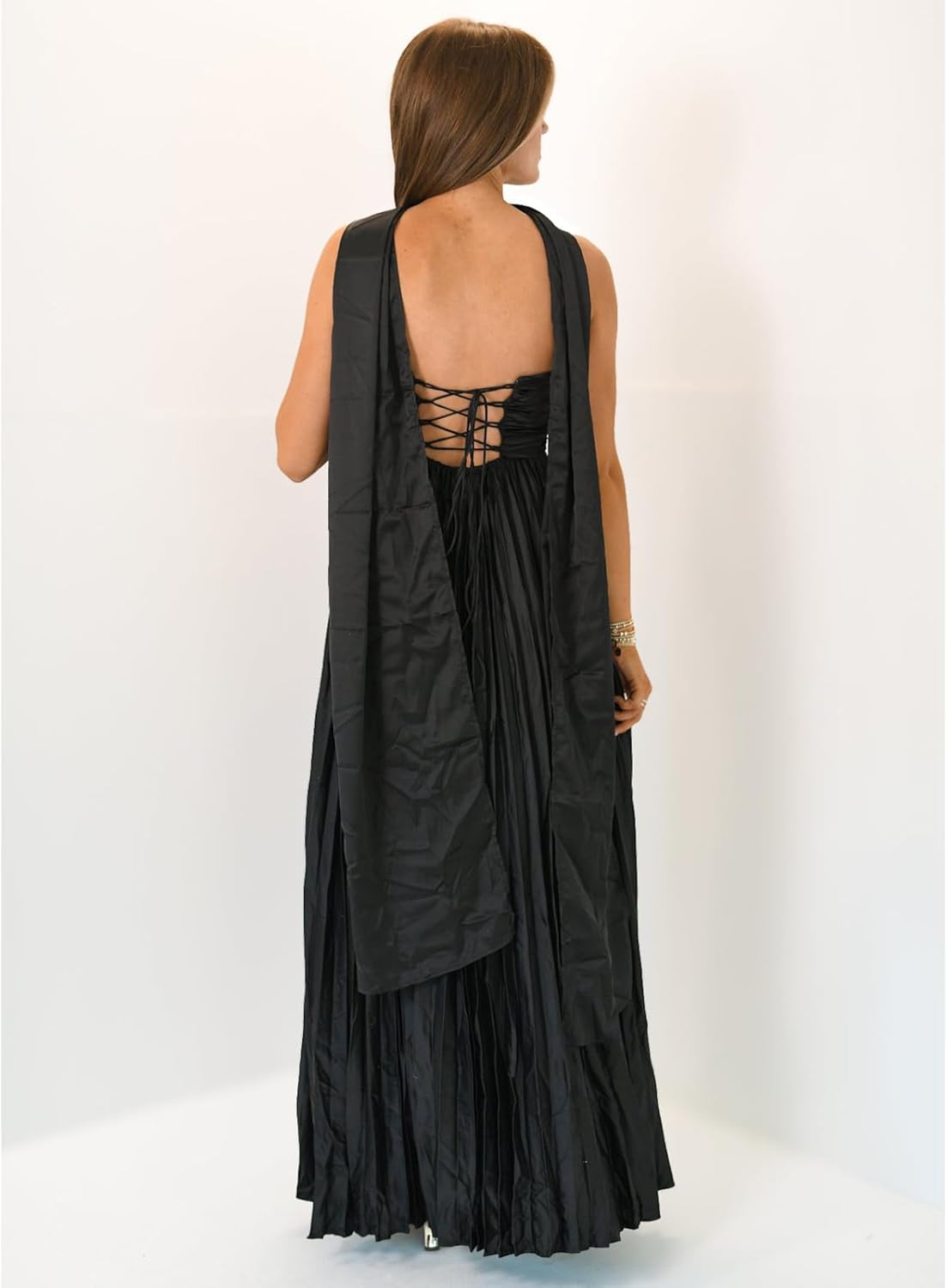 Avelise – Strapless Pleated Satin Maxi Dress