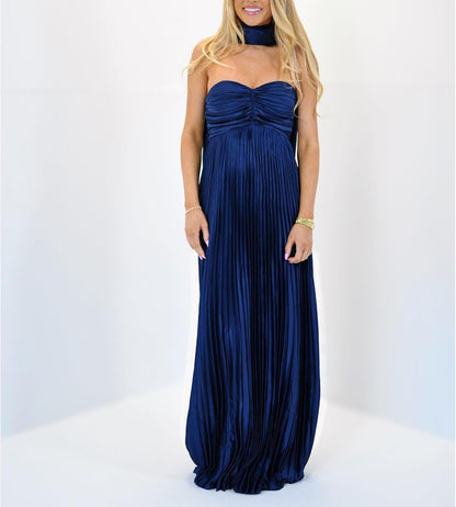 Avelise – Strapless Pleated Satin Maxi Dress