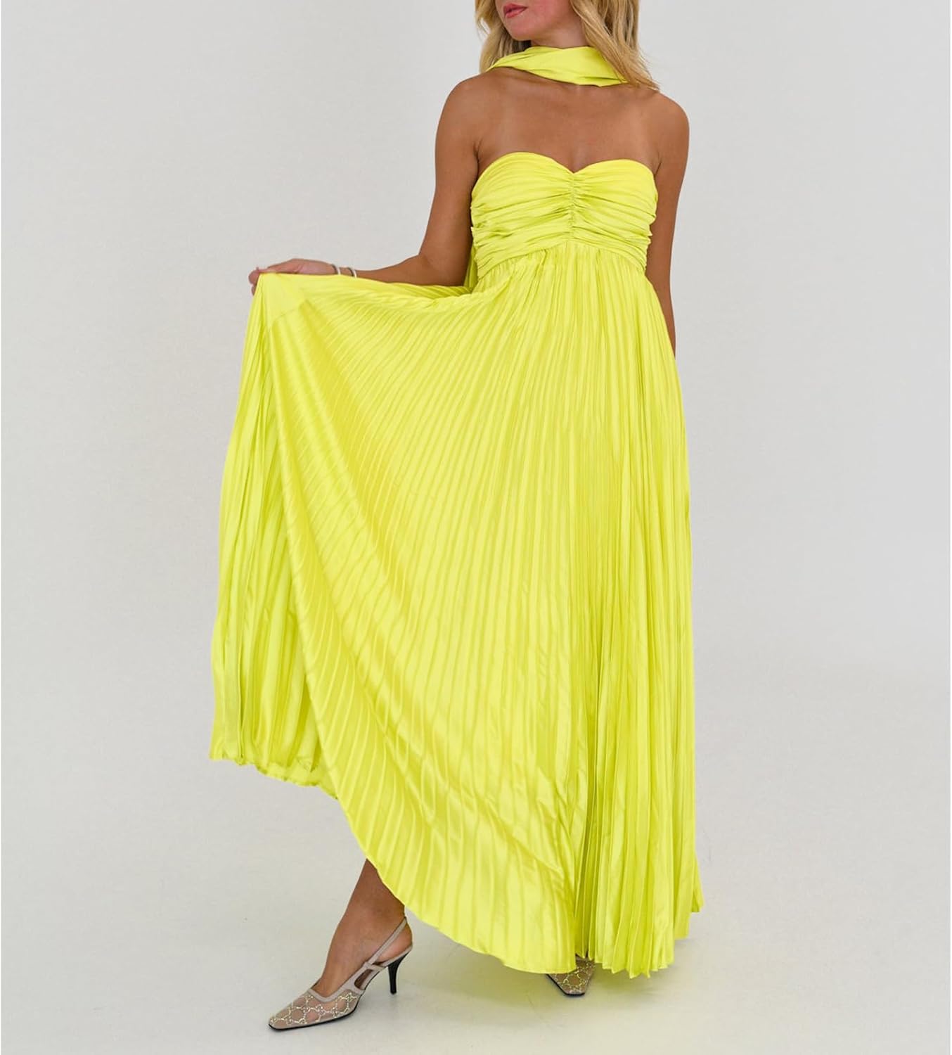 Avelise – Strapless Pleated Satin Maxi Dress