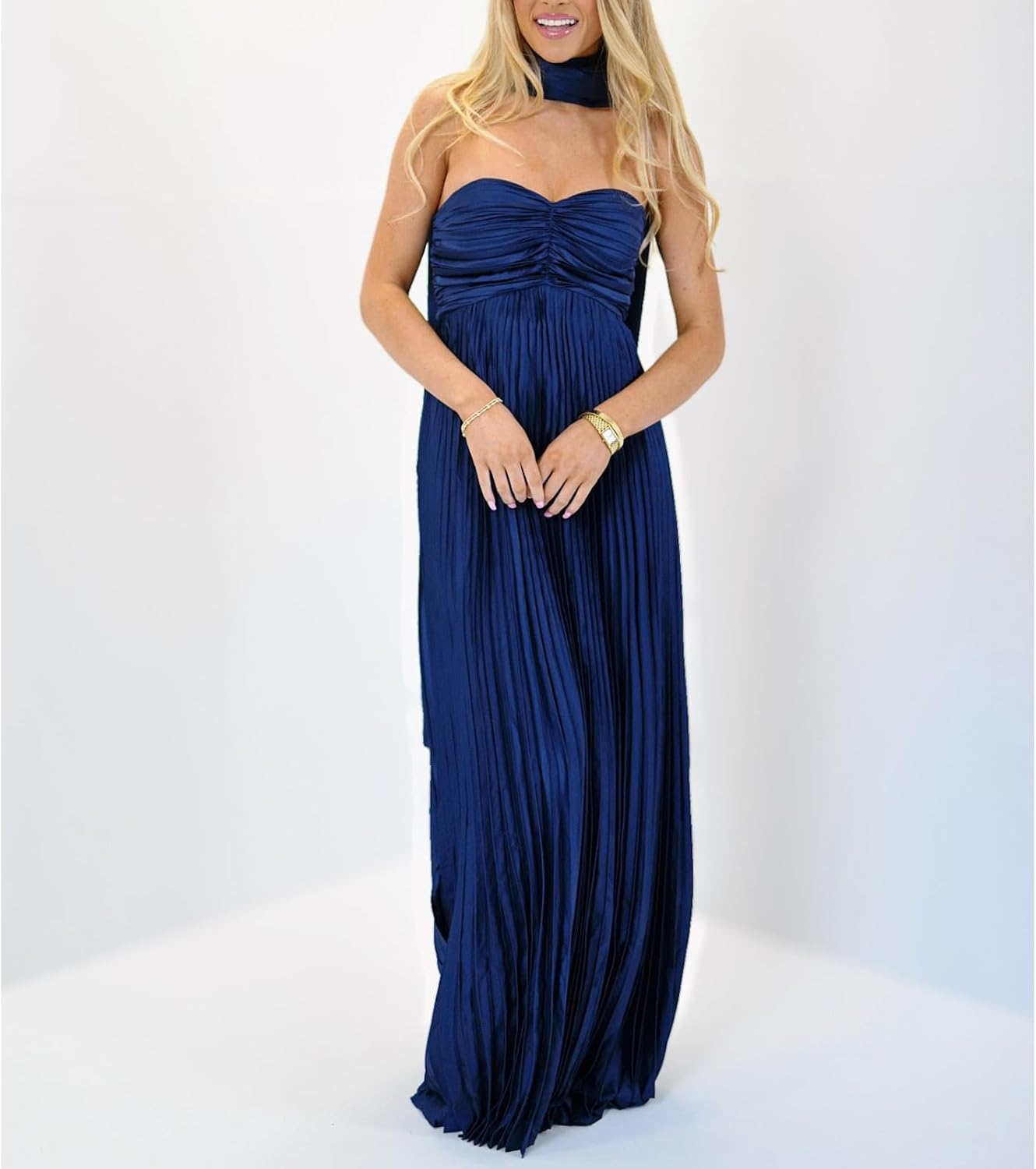Avelise – Strapless Pleated Satin Maxi Dress