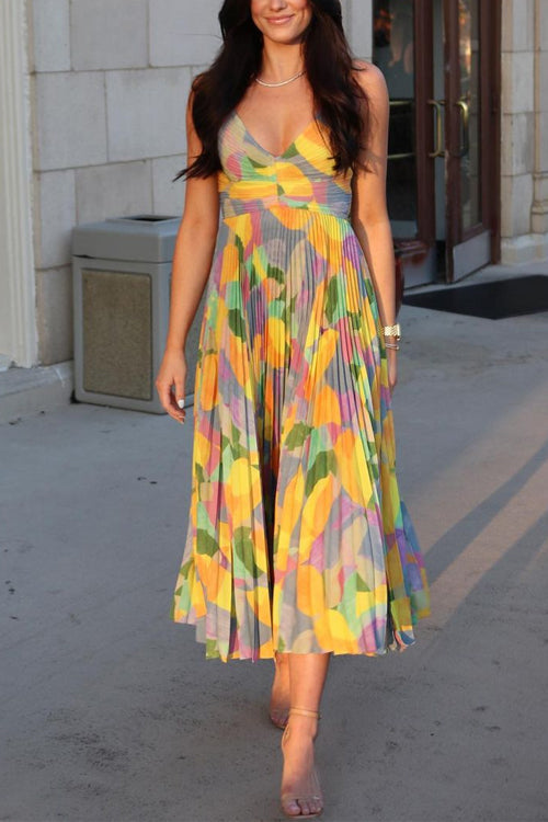Elanise – Pleated V-Neck Midi Cami Dress