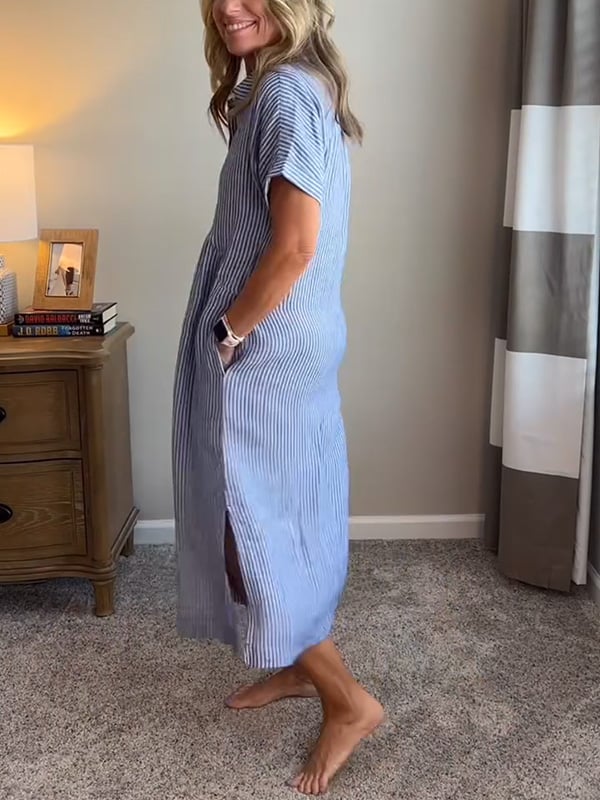 Vienna – Striped Shirt Dress with Pockets