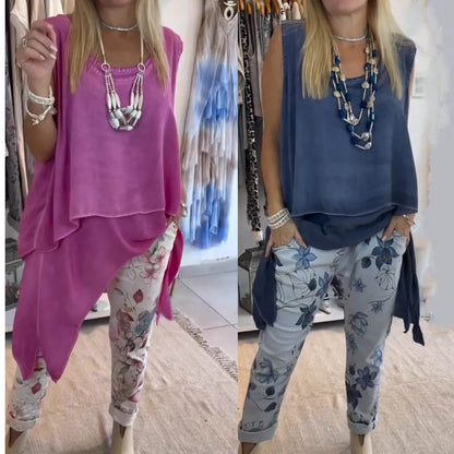 Solara | Sleeveless Top & Printed Pants Set