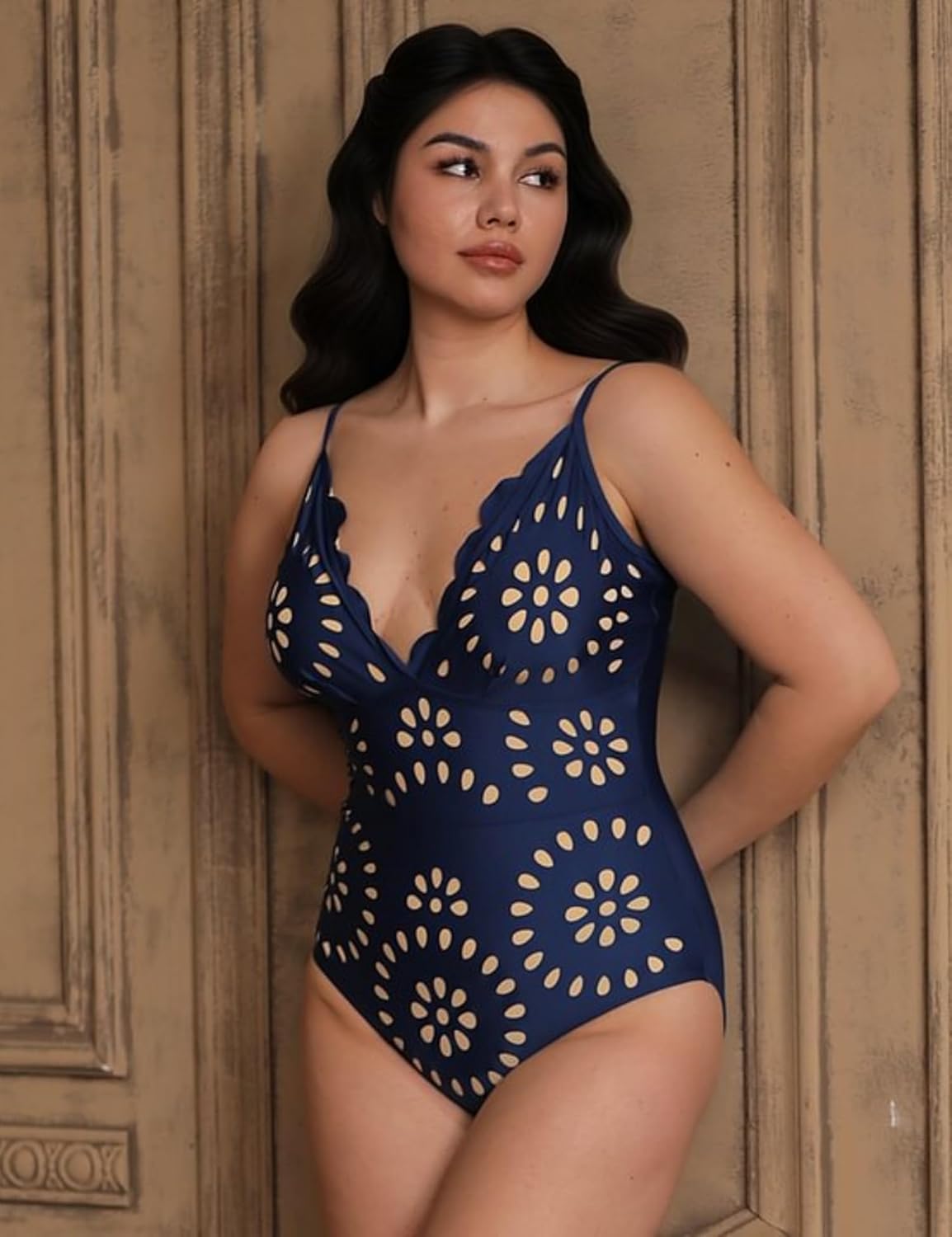 Arlena | Petal Hollow One-Piece Swimsuit with Skirt