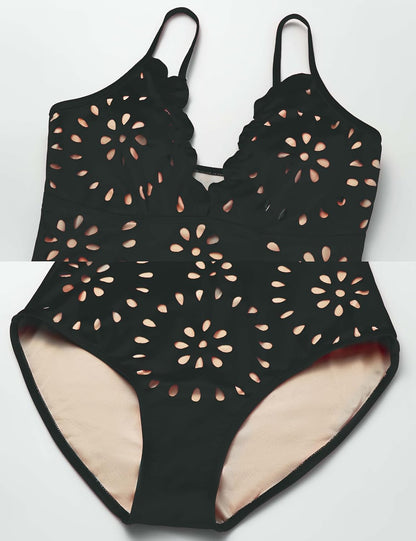 Arlena | Petal Hollow One-Piece Swimsuit with Skirt