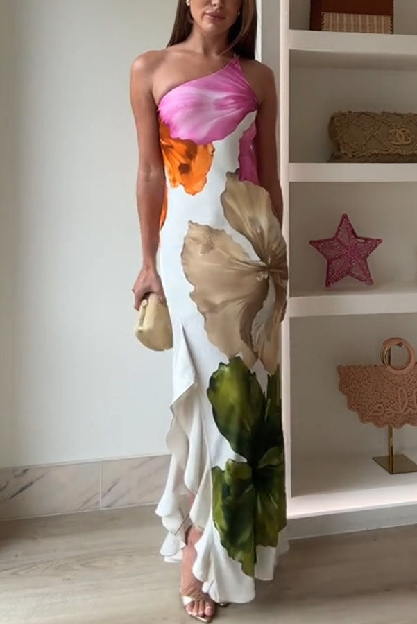 Rosavelle – One-Shoulder Floral Ruffle Maxi Dress