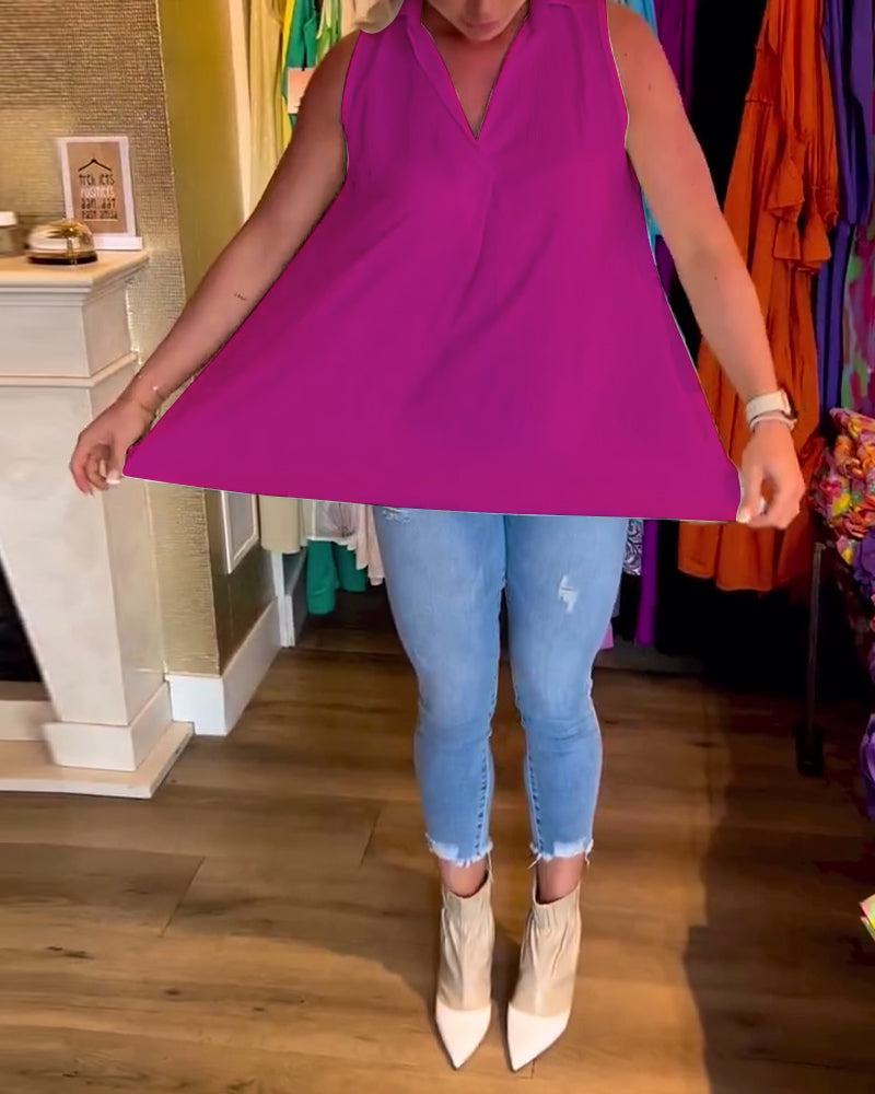 LalunaFrill – Sleeveless Top with Ruffles and Lapels