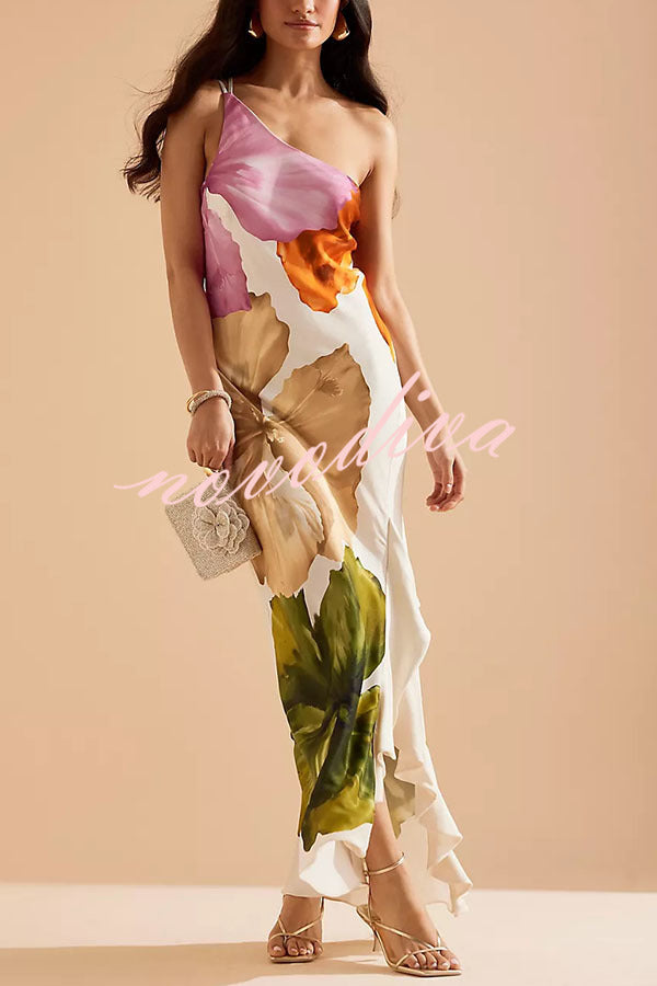 Rosavelle – One-Shoulder Floral Ruffle Maxi Dress