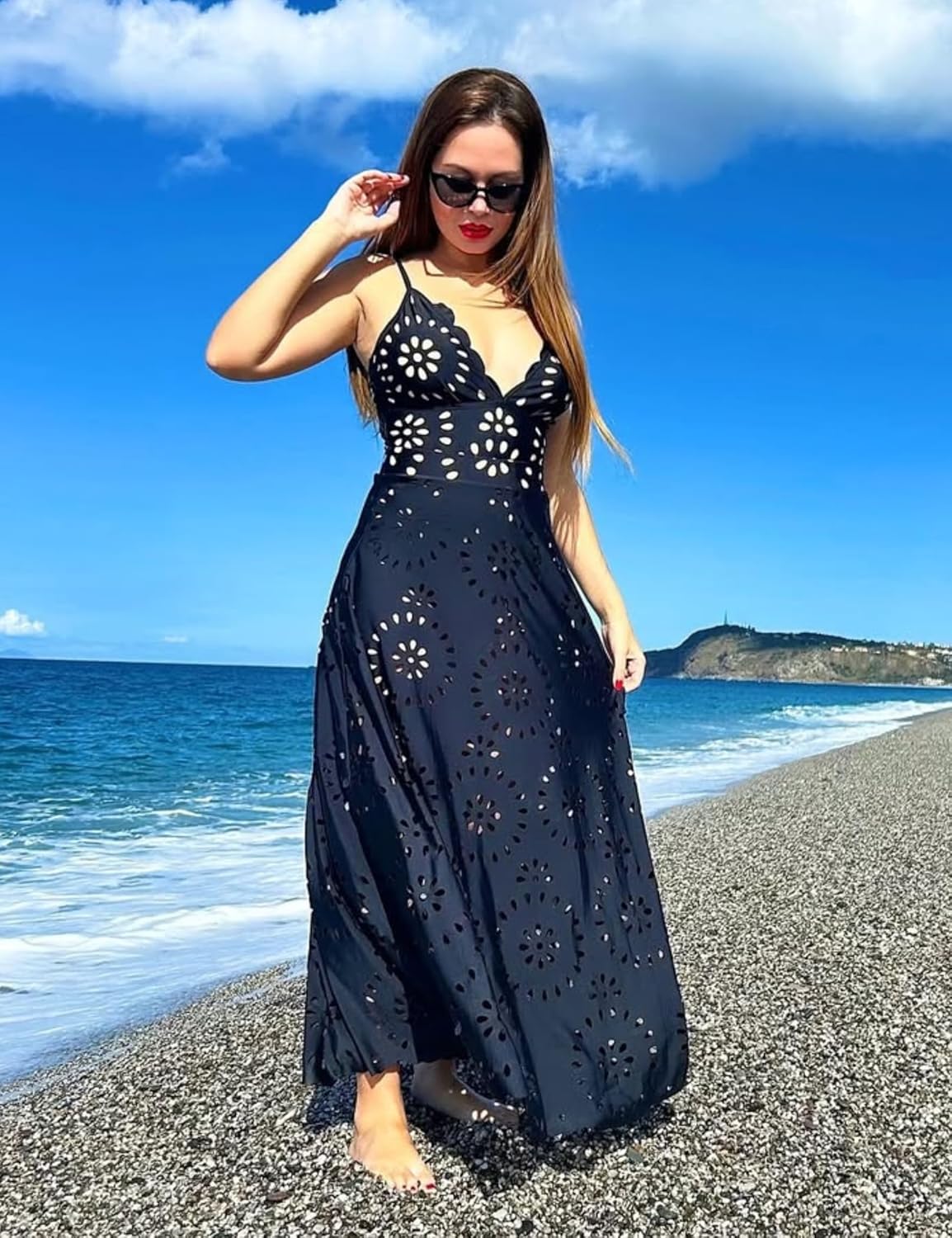 Arlena | Petal Hollow One-Piece Swimsuit with Skirt