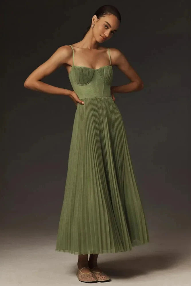 GEMMA | PLEATED HIGH-WAIST MIDI DRESS