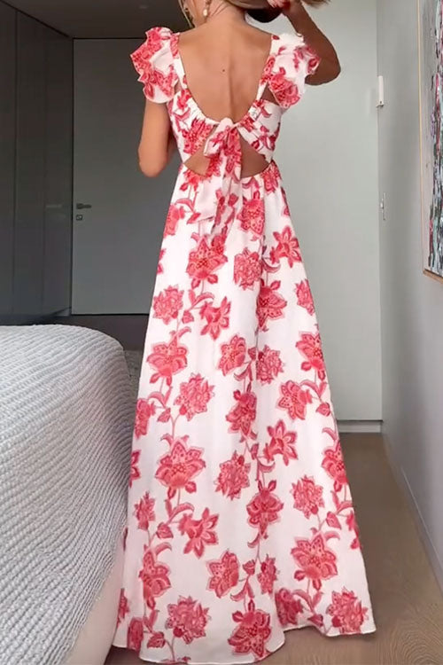 Lioraelle – Ruffle Tie-Back Floral Maxi Dress