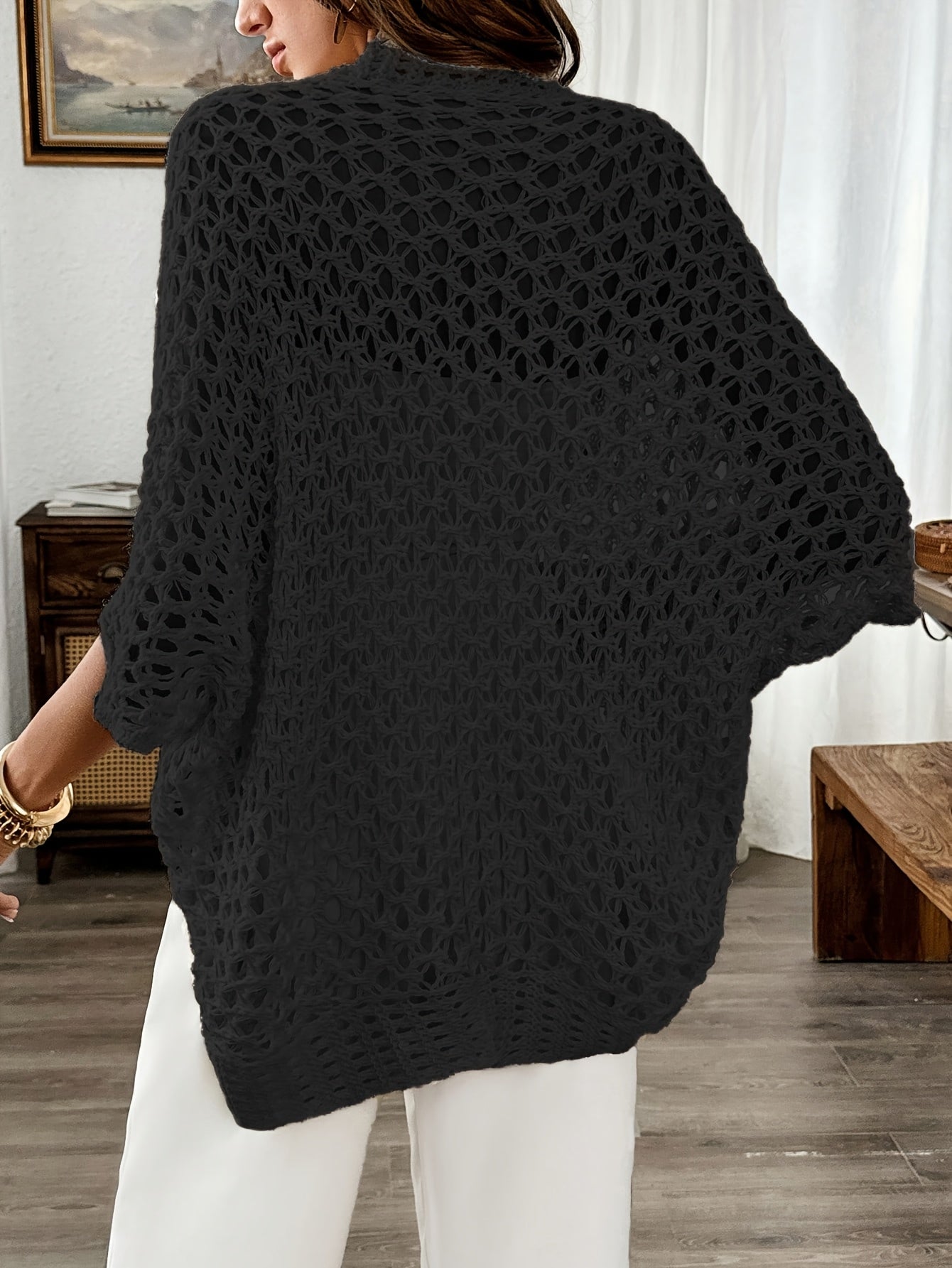 Etleva | Elegant Openwork Cardigan with Batwing Sleeves