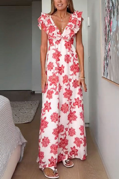 Lioraelle – Ruffle Tie-Back Floral Maxi Dress