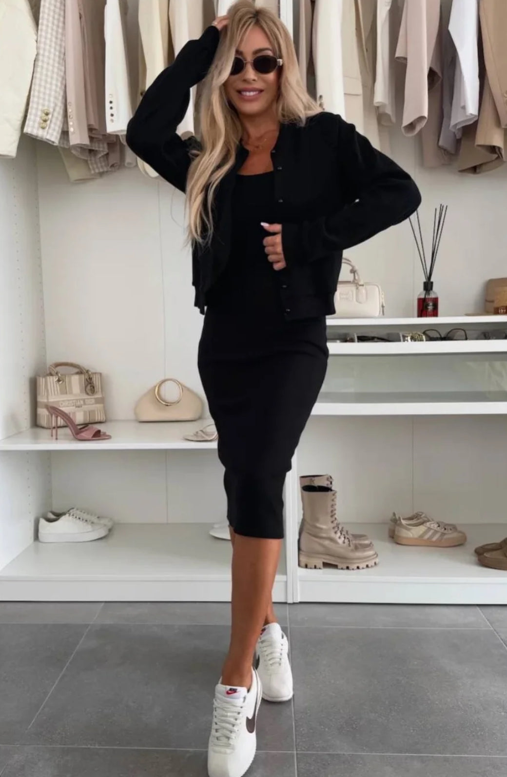 Karin | Rib Knit Midi Dress & Bomber Jacket Set