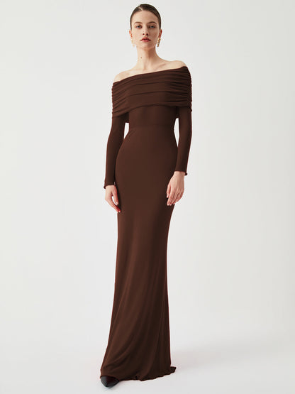 DANIELA | OFF-SHOULDER MESH MAXI DRESS