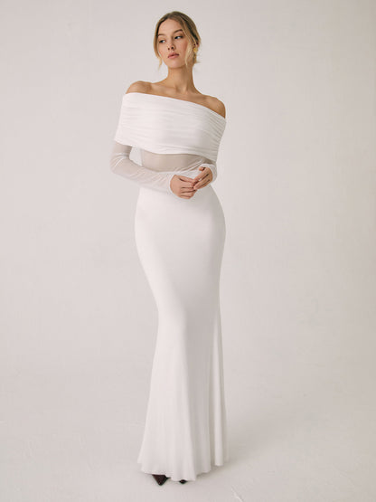 DANIELA | OFF-SHOULDER MESH MAXI DRESS