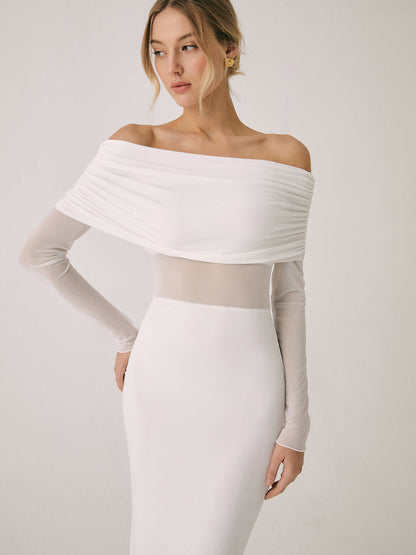 DANIELA | OFF-SHOULDER MESH MAXI DRESS