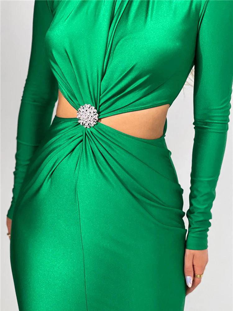 STEPHANIE | CUT-OUT TURTLENECK BODYCON MIDI DRESS