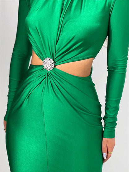 STEPHANIE | CUT-OUT TURTLENECK BODYCON MIDI DRESS
