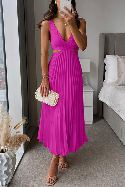 Clara | Cut Out Waist Sleeveless Pleated Maxi Dress